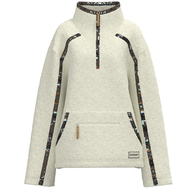 "Ladies Sherpa Pullover" White w/Pattern Accents