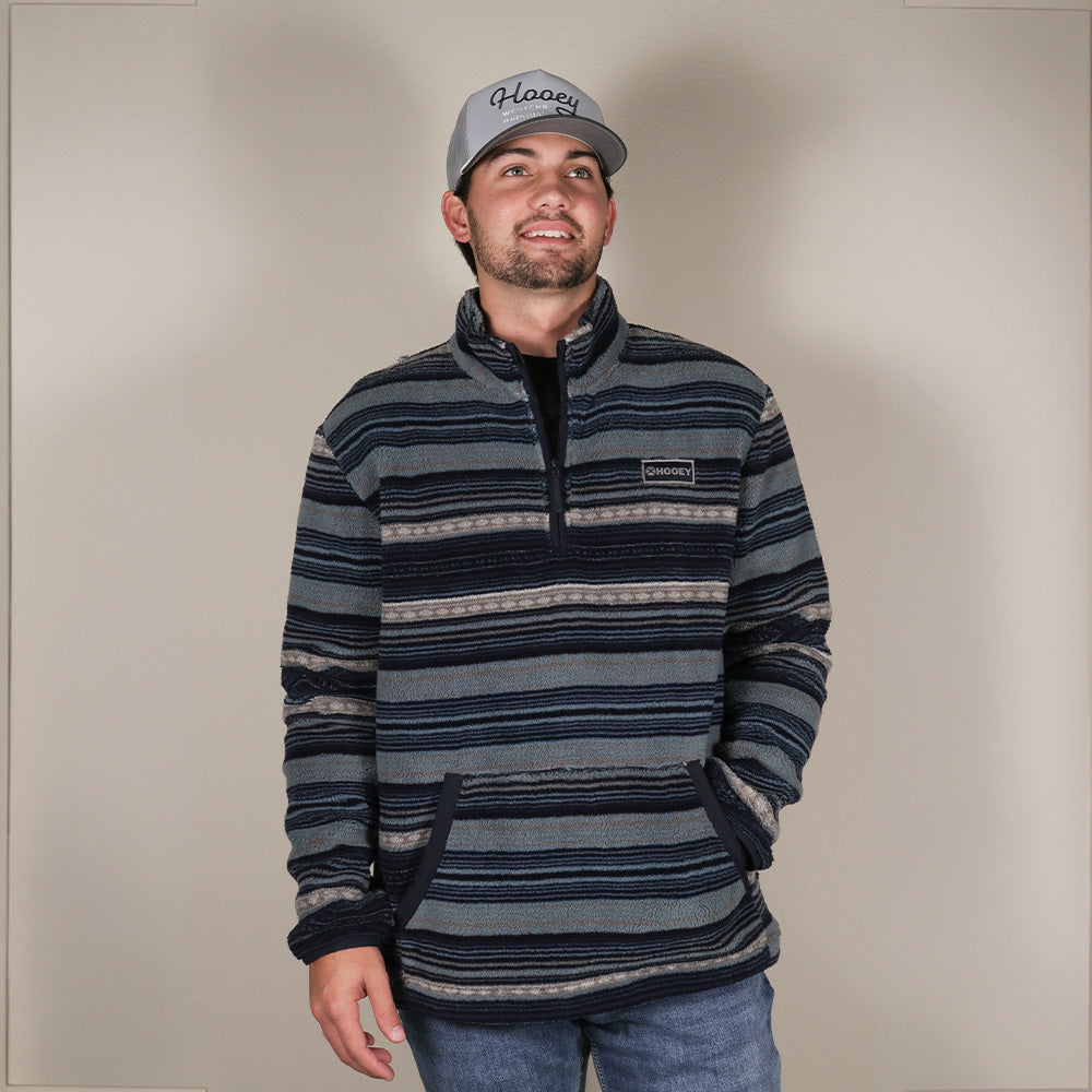 Bear Fleece Pullover Dark Grey/Blue Stripe