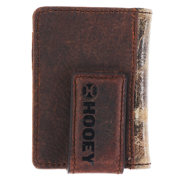 Bag of brown leather distressed wallet with Julia logo stamp on money clip