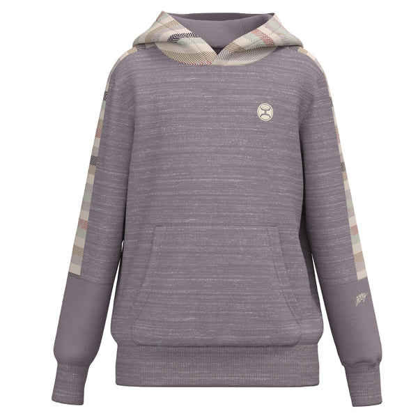 youth canyon grey hoody with tan, blue, black , cream serape on sleeves and hood