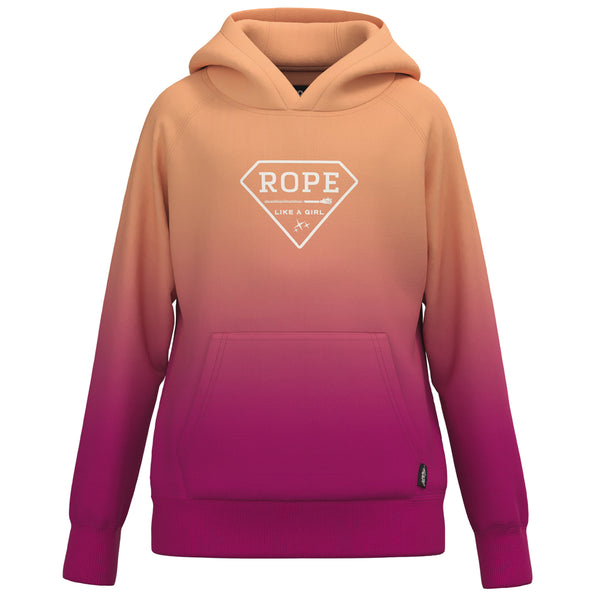 Youth "Rope Like A Girl" Pink Ombre w/White Logo Hoody