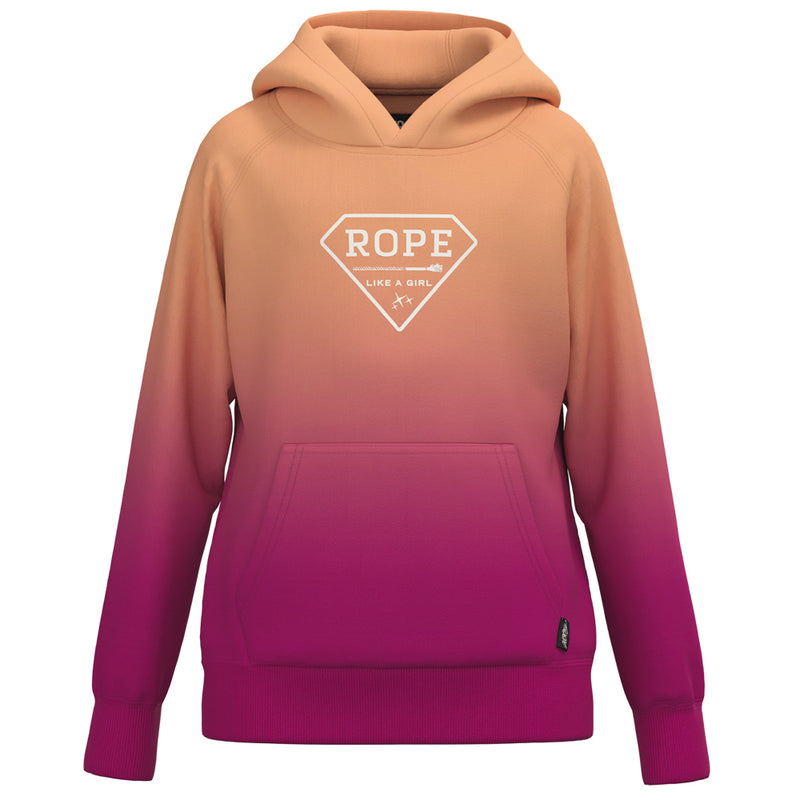 Youth "Rope Like A Girl" Pink Ombre w/White Logo Hoody