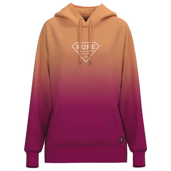 Rope Like A Girl pink and orange ombre hoody with white logo