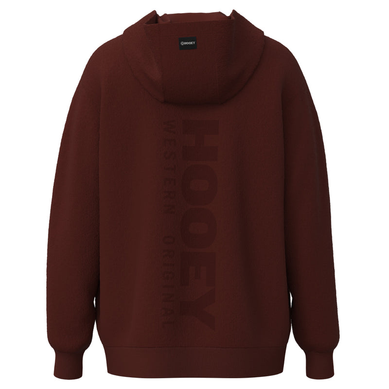 back of the shadow red hoody with Hooey logo on back