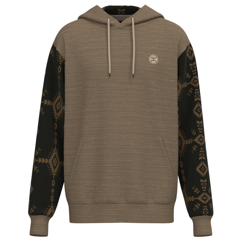 summit tan hoody with black and tan aztec pattern on sleeves and hood lining