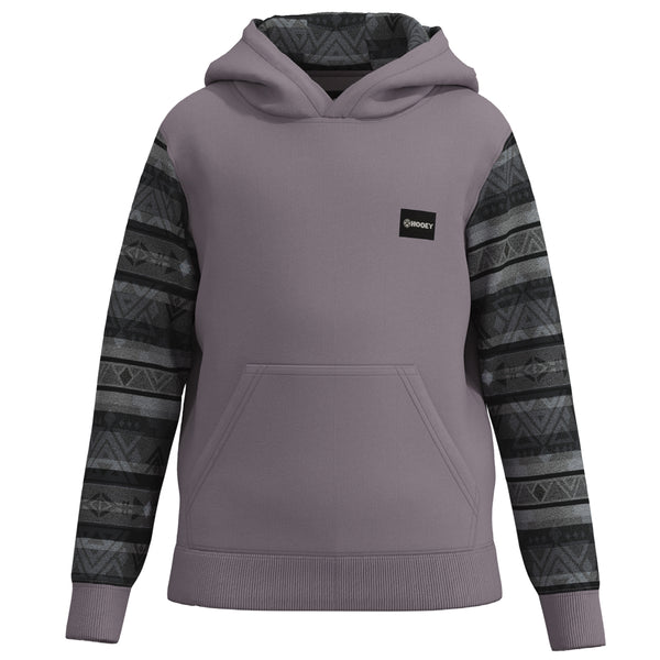 Youth Summit grey hoody with charcoal Aztec pattern on sleeves and hood lining
