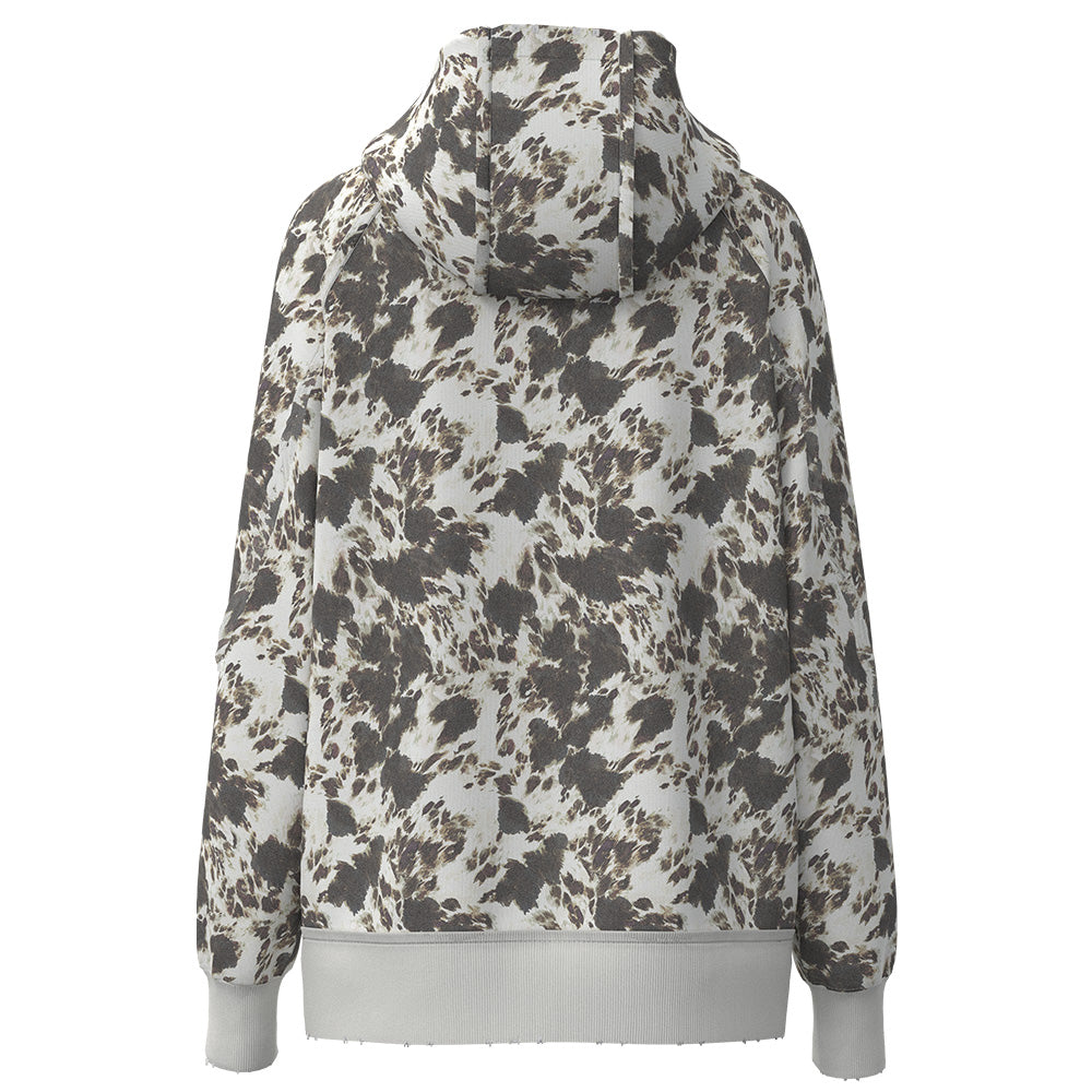 "Fishtail" White/Brown Cow Print Hoody