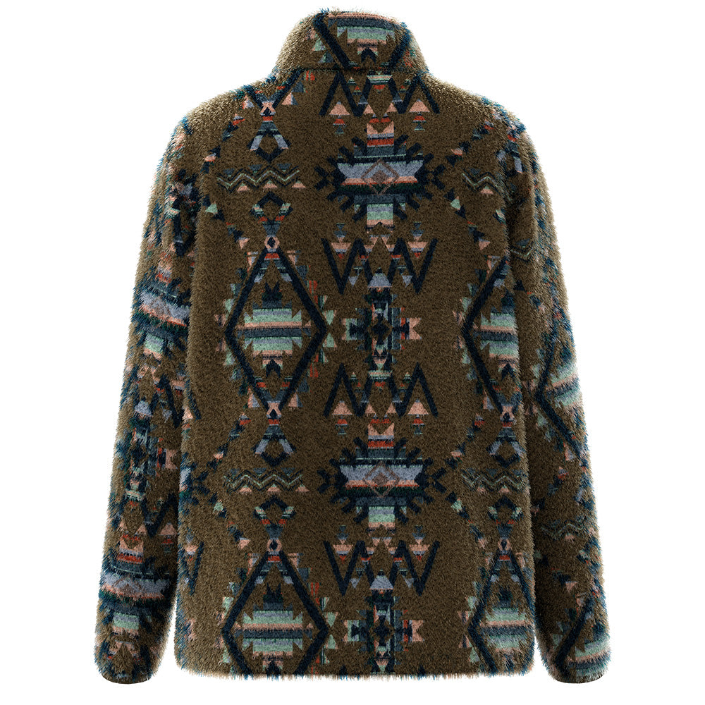 "Telluride" Fleece Pullover Brown w/Multi Color Aztec