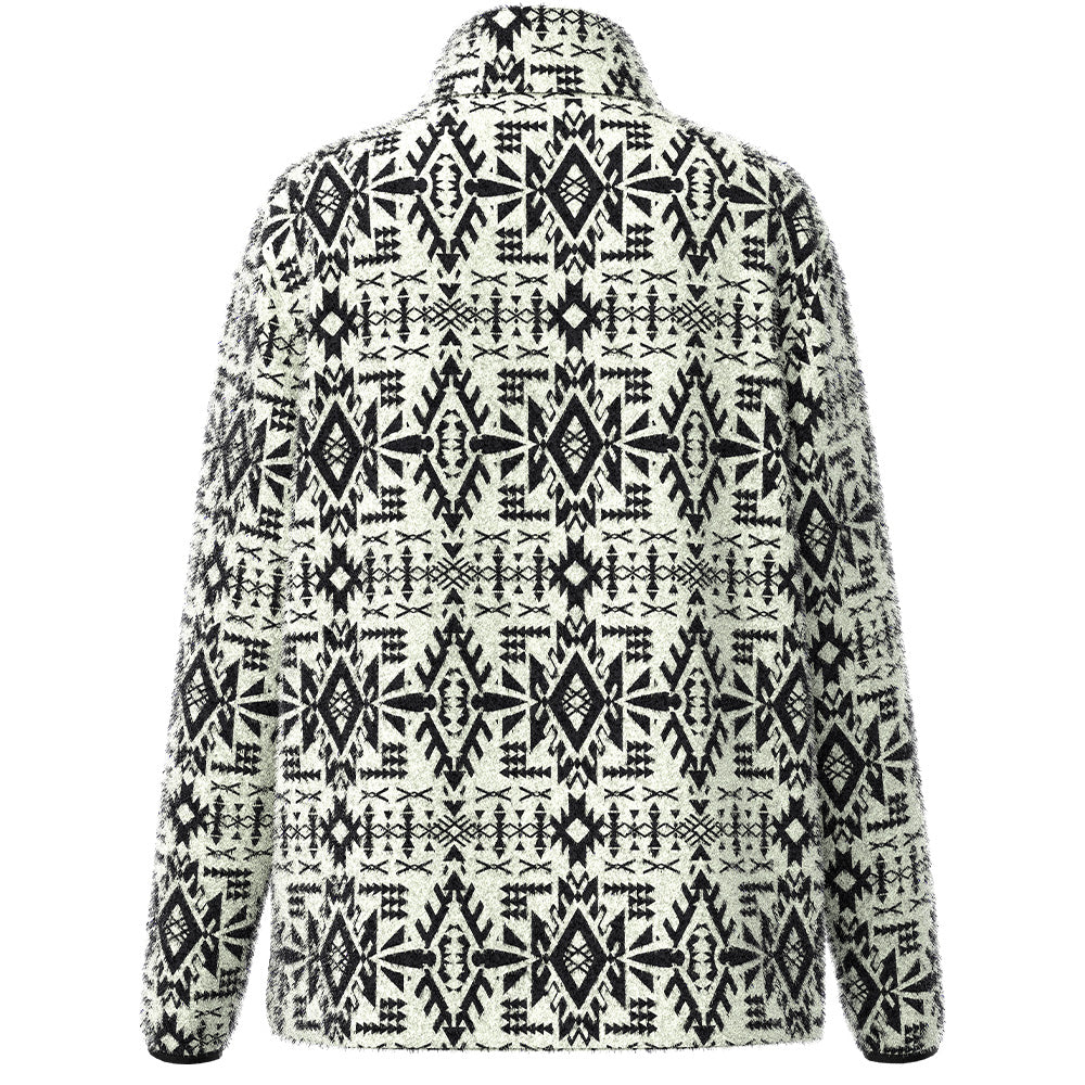 "Kodi" Fleece Pullover White & Black Aztec
