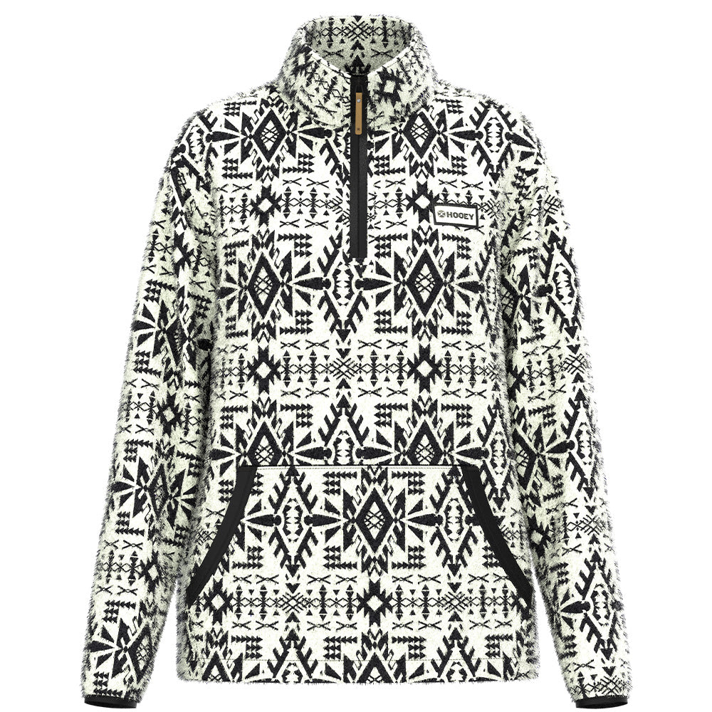 "Kodi" Fleece Pullover White & Black Aztec