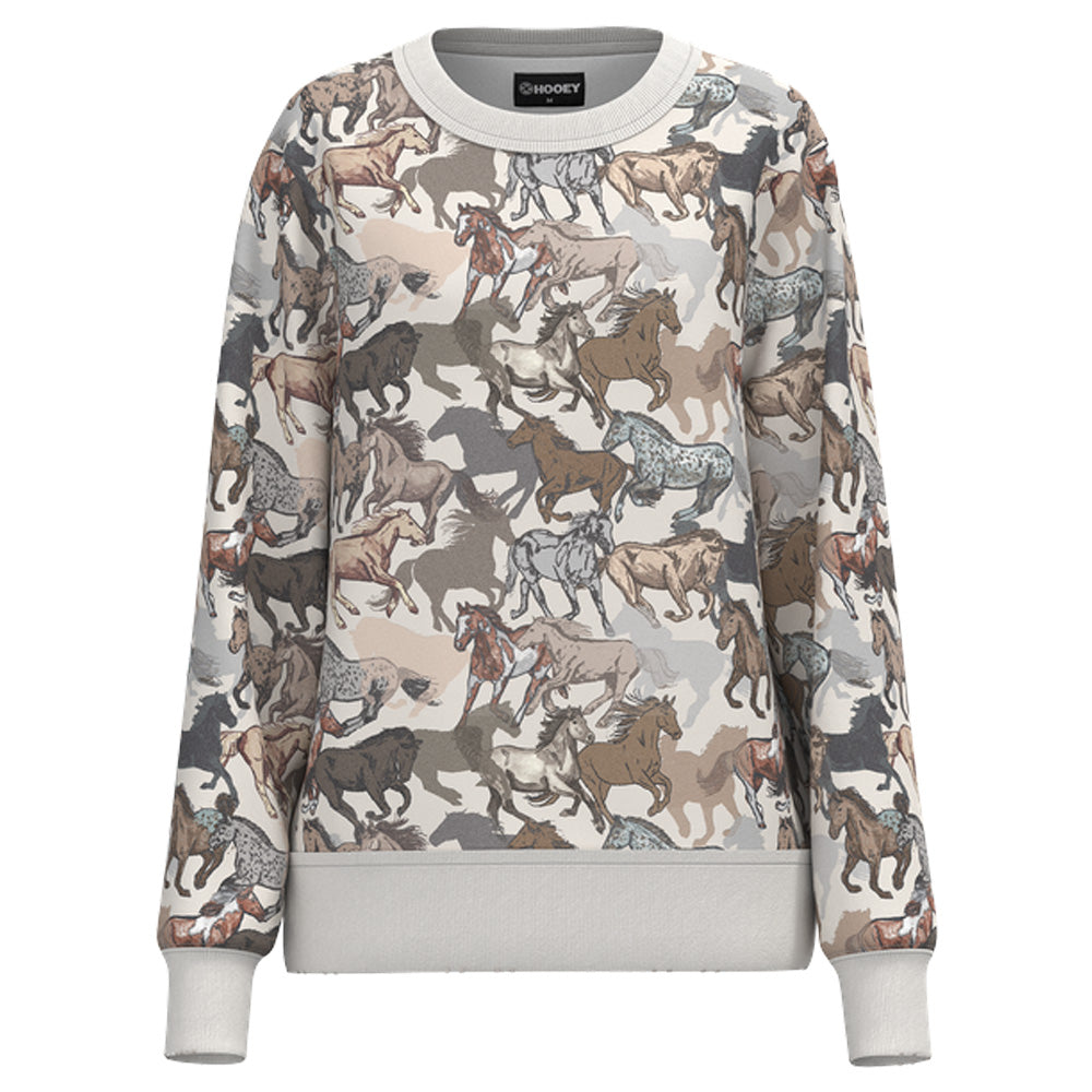 YOUTH Stallion Crew Ladies Pullover White/Horse Print