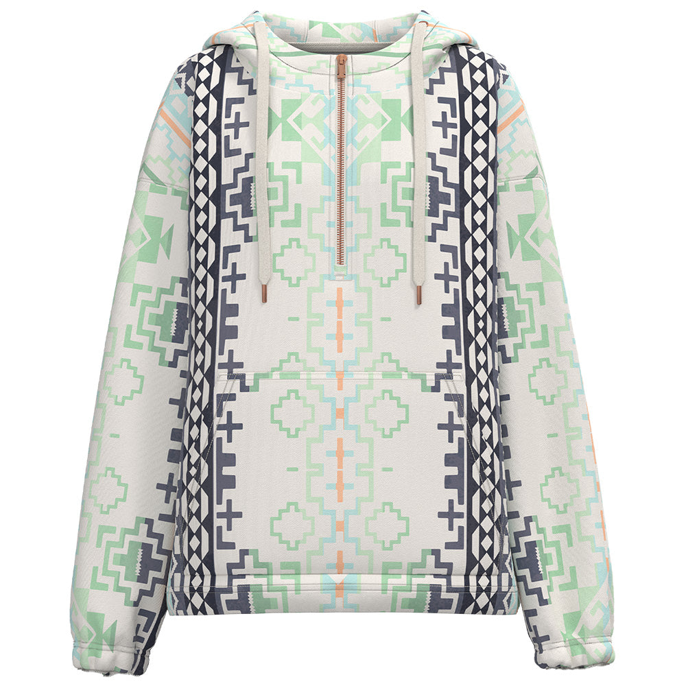 "Mazatlan" Aztec/Cream w/Half Zipper Pullover Hoody