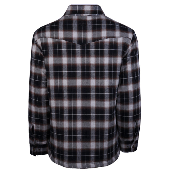 plaid flannel shacket in grey and black