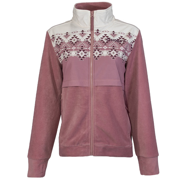 pink and white pullover with aztec pattern across the back and chest