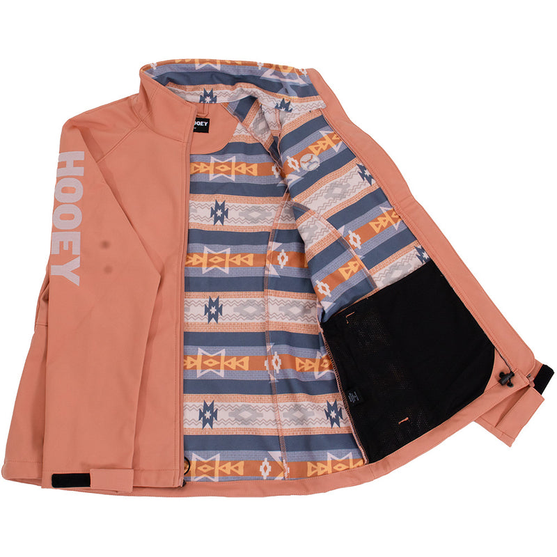 orange hooey jacket with purple logo, pink. blue, purple aztec print jacket lining