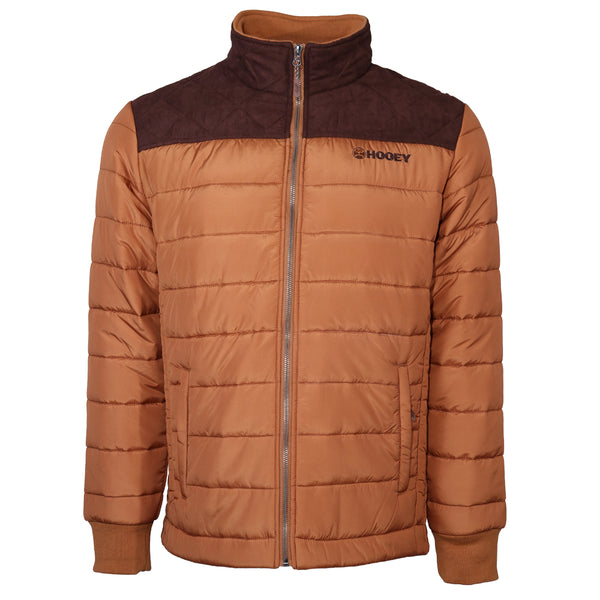 tan and brown puffer jacket with full zip