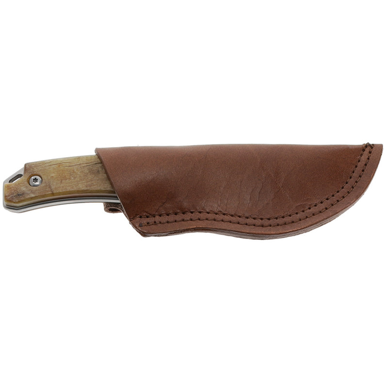 front of the brown leather knife sheath