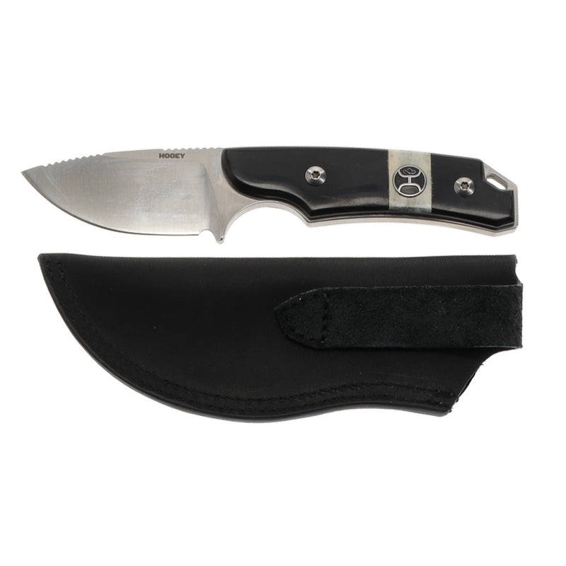 Hooey's black and silver pocket knife with black knife sheath