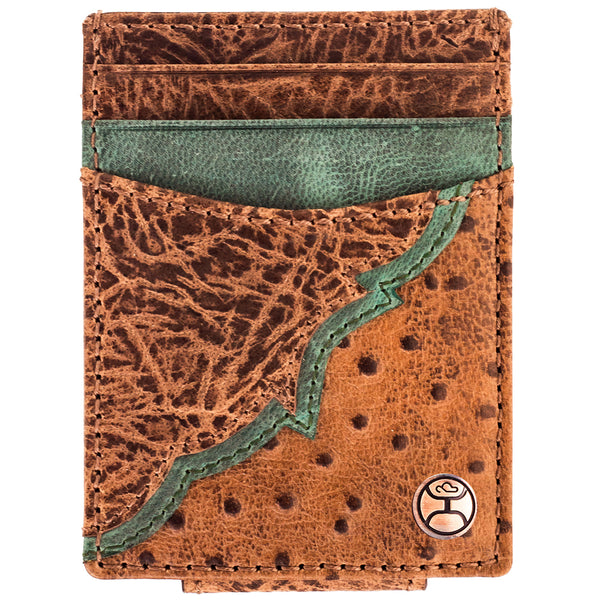 Hooey card wallet with money clip featuring turquoise and leather details