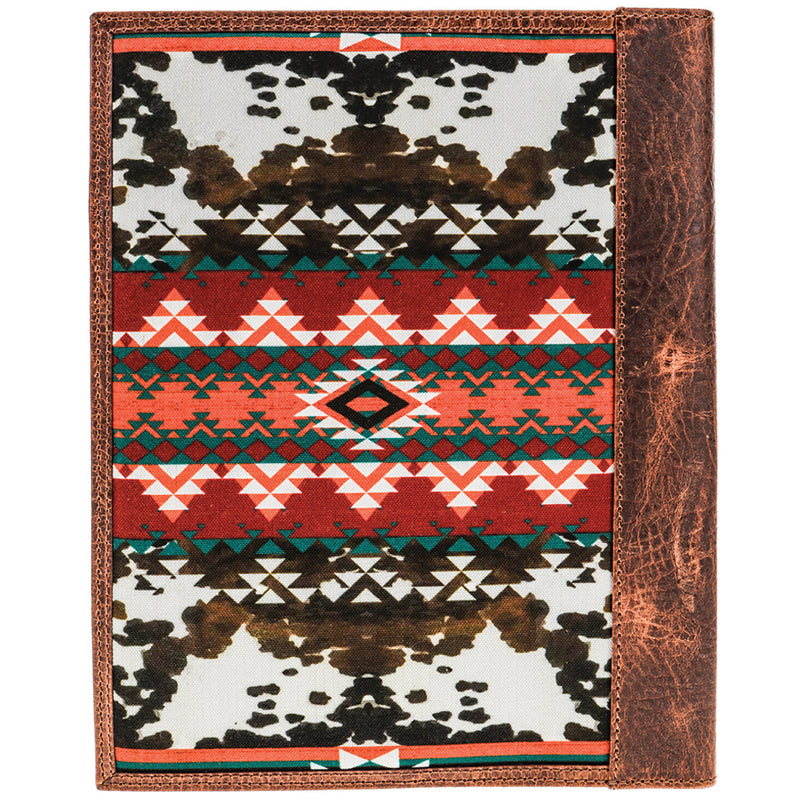 "Ponderosa" Leather Notebook Cover Brown/Red/White Pattern