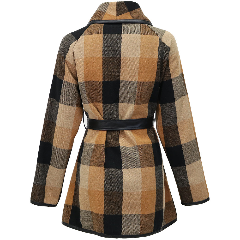 "Tulia" Wrap Jacket Duster Brown & Black Plaid