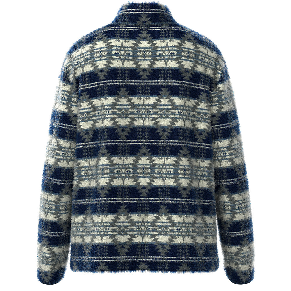 "Bear" Fleece Pullover Navy & Cream w/ Aztec