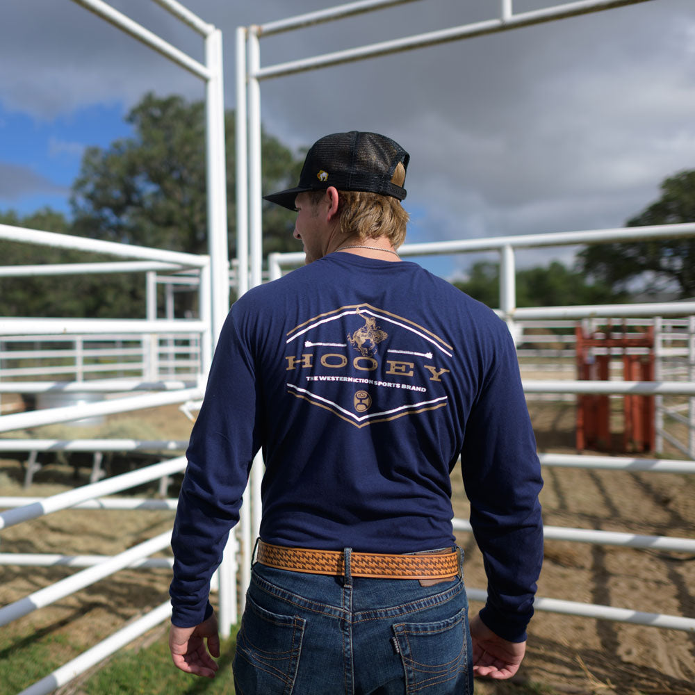 "Hooey Rocks" Long Sleeve T-shirt Navy w/Brown & White Logo