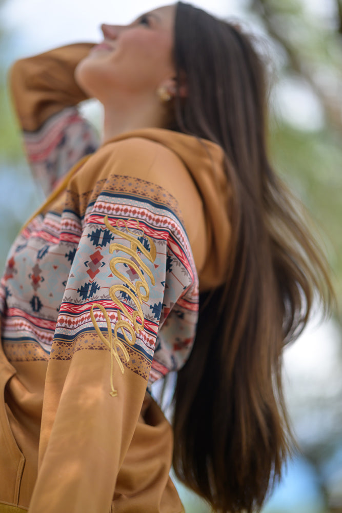 "Legendary Hoody" Tan w/Thunderbird Pattern