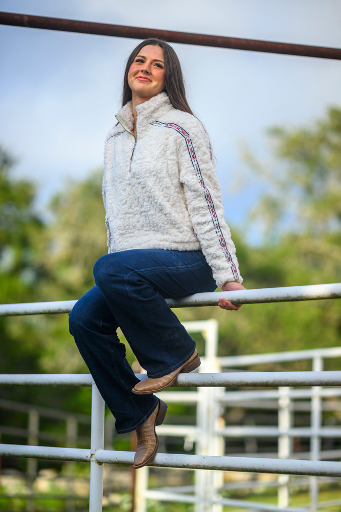 "Mia" Fleece Crop Pullover White