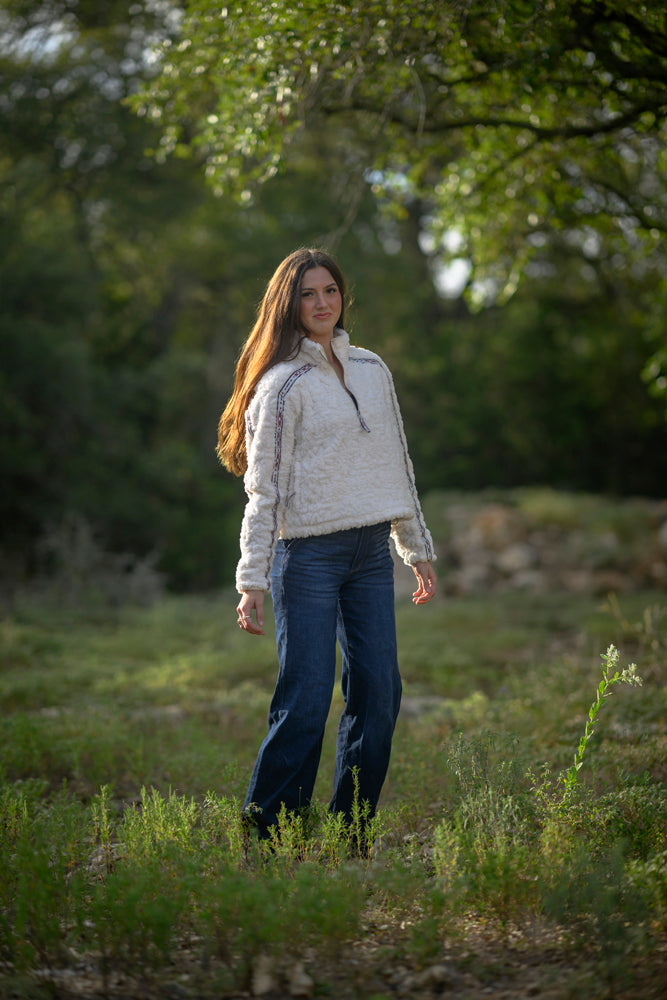 "Mia" Fleece Crop Pullover White