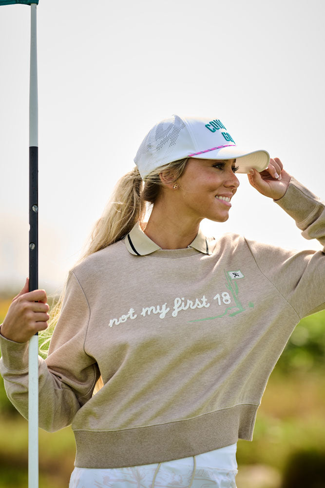 "Kate Crew" Ladies Cropped Pullover Tan