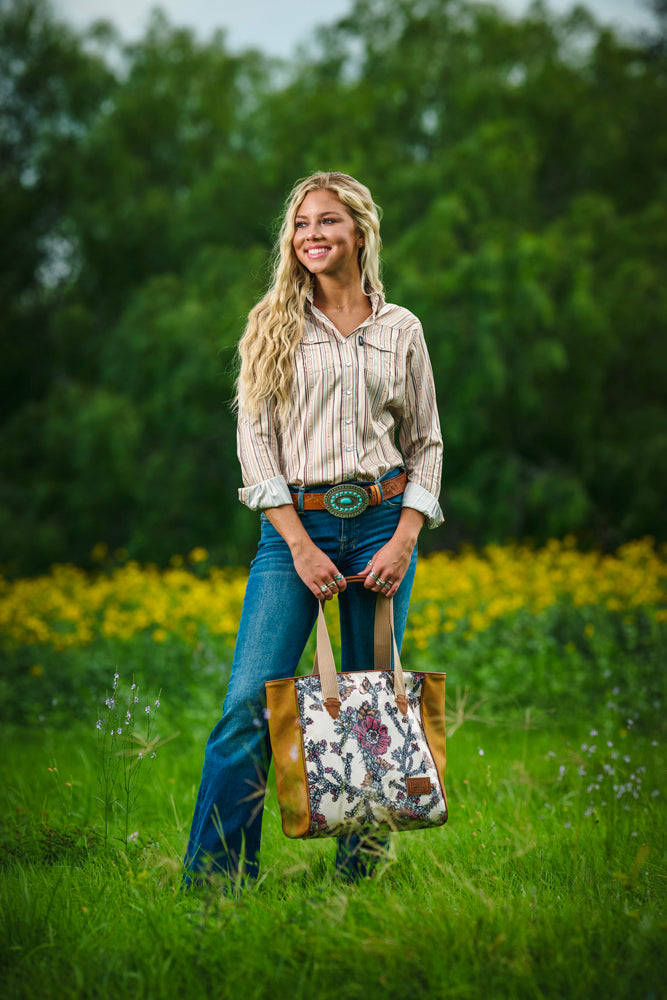 "Sol" Ladies Long Sleeve Pearl Snap Shirt Cream/Stripe