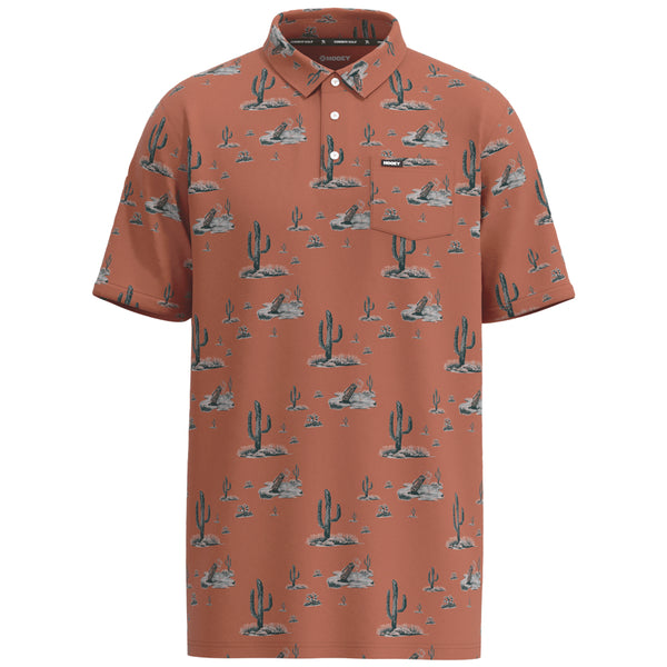 terracotta, Hooey, golf polo, with cactus pattern