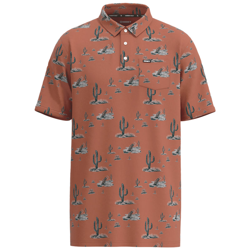 terracotta, Hooey, golf polo, with cactus pattern
