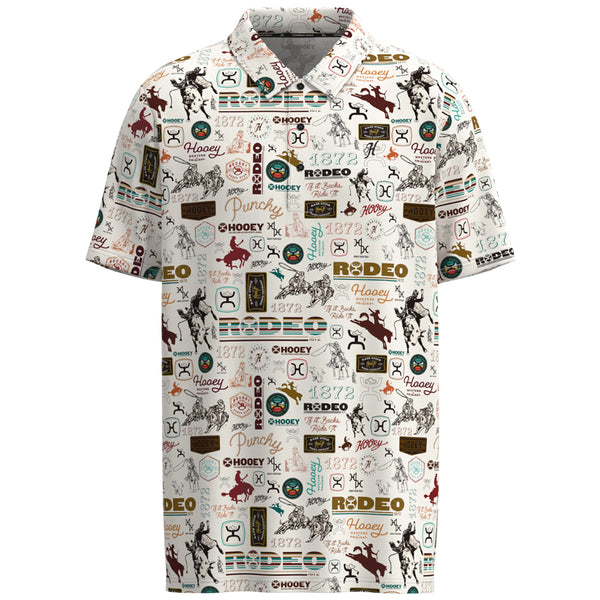 white hooey golf polo with cowboy pattern