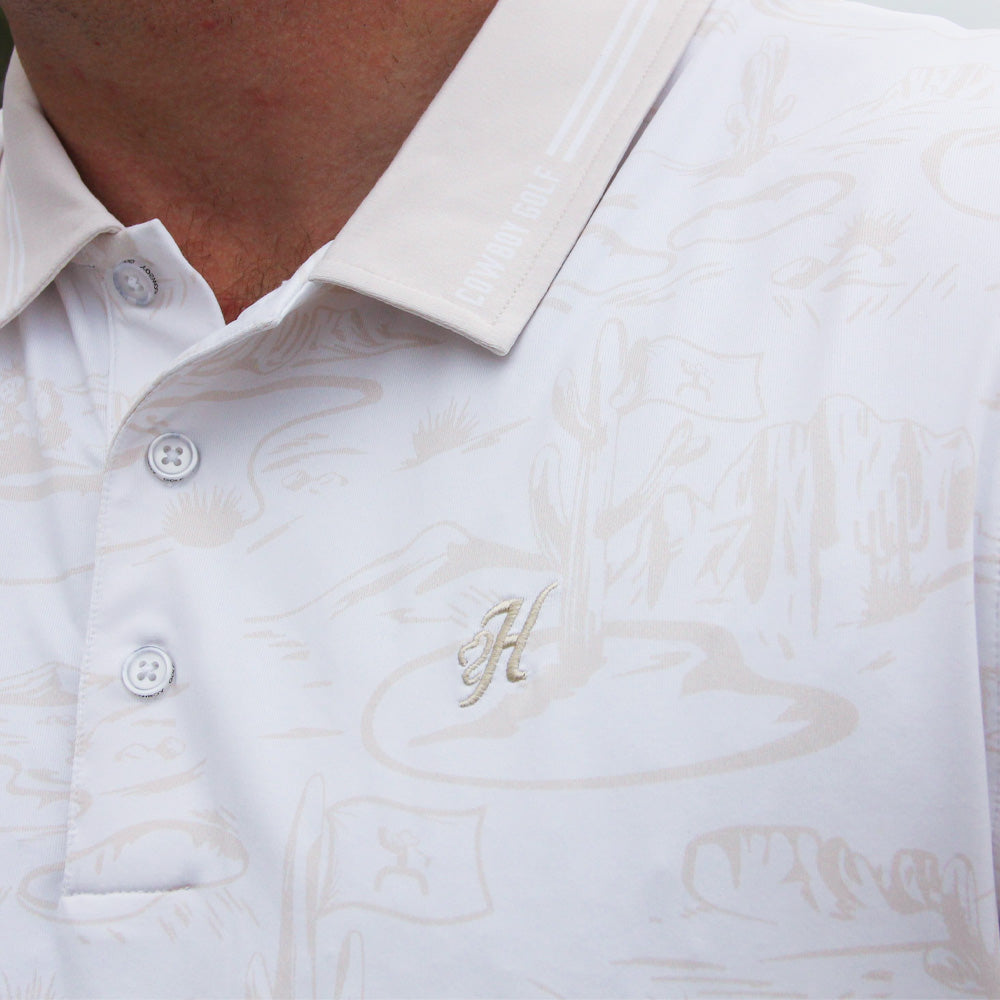 "The Weekender" Polo White w/Tan Desert Landscape