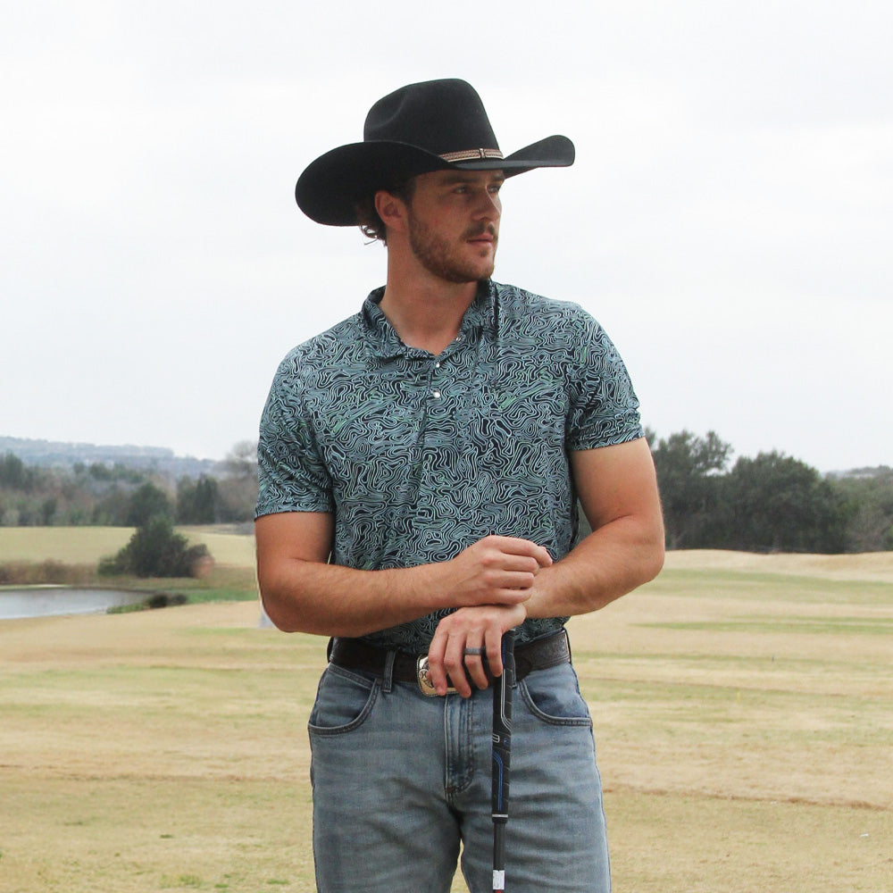 "The Drive" Polo Cloud Blue w/Topography Lines