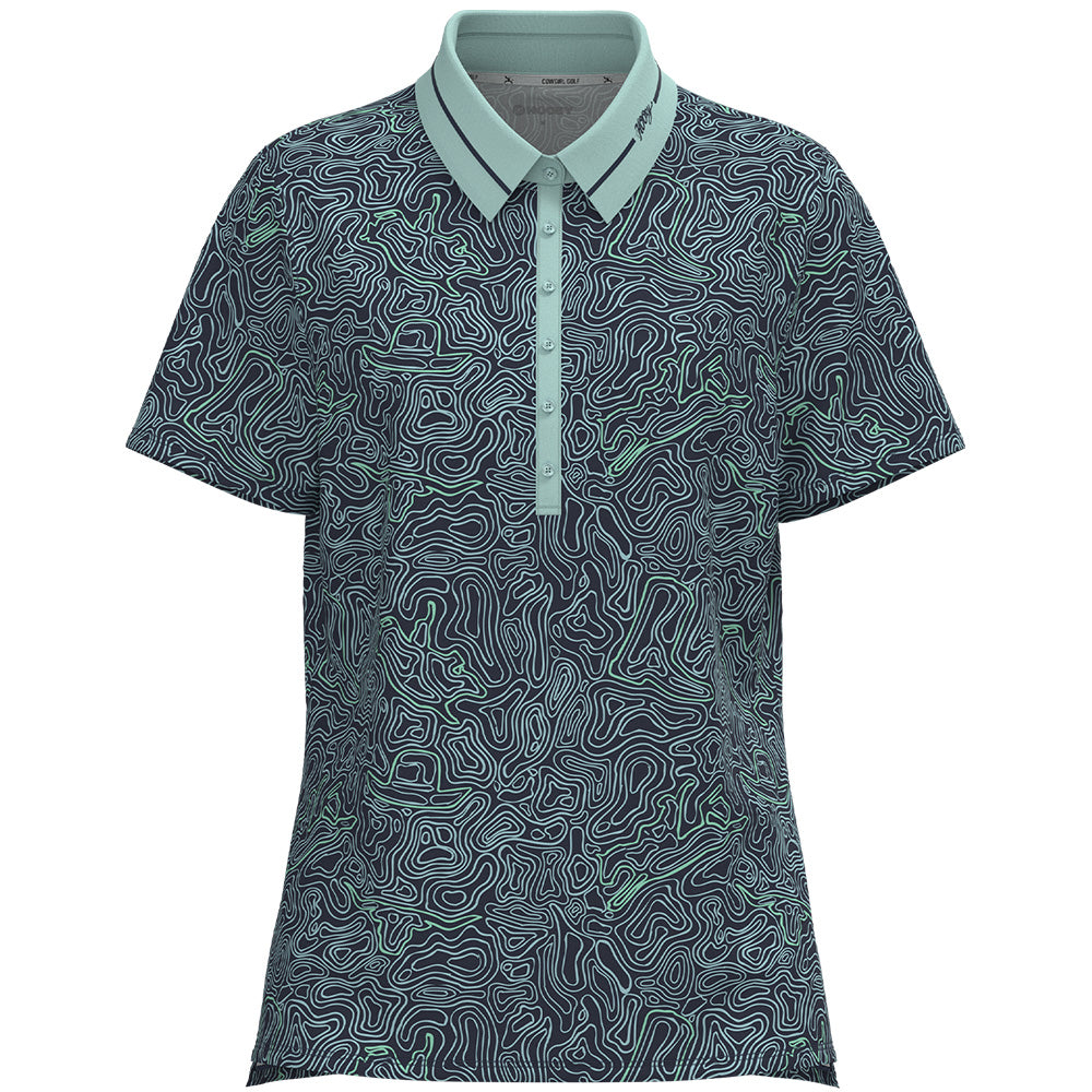 "Palmer" Short Sleeve Polo Navy/Blue Topography Lines