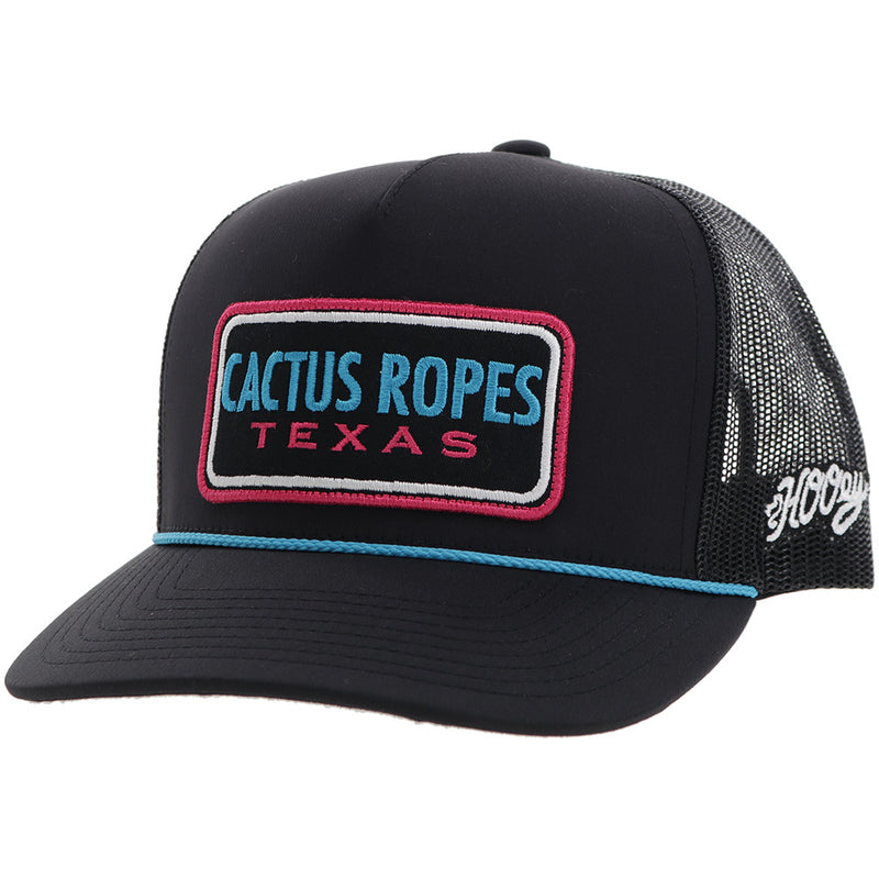 "CR103" Cactus Ropes Hat Black w/Pink/Blue Patch