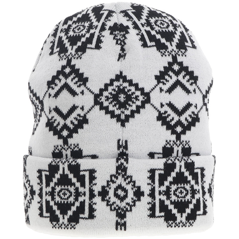 "Hooey Beanie" White w/Black Aztec