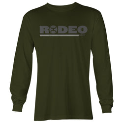 Rodeo long sleeve tee in olive with grey and white logo