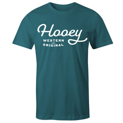 OG tee in heather teal with white logo