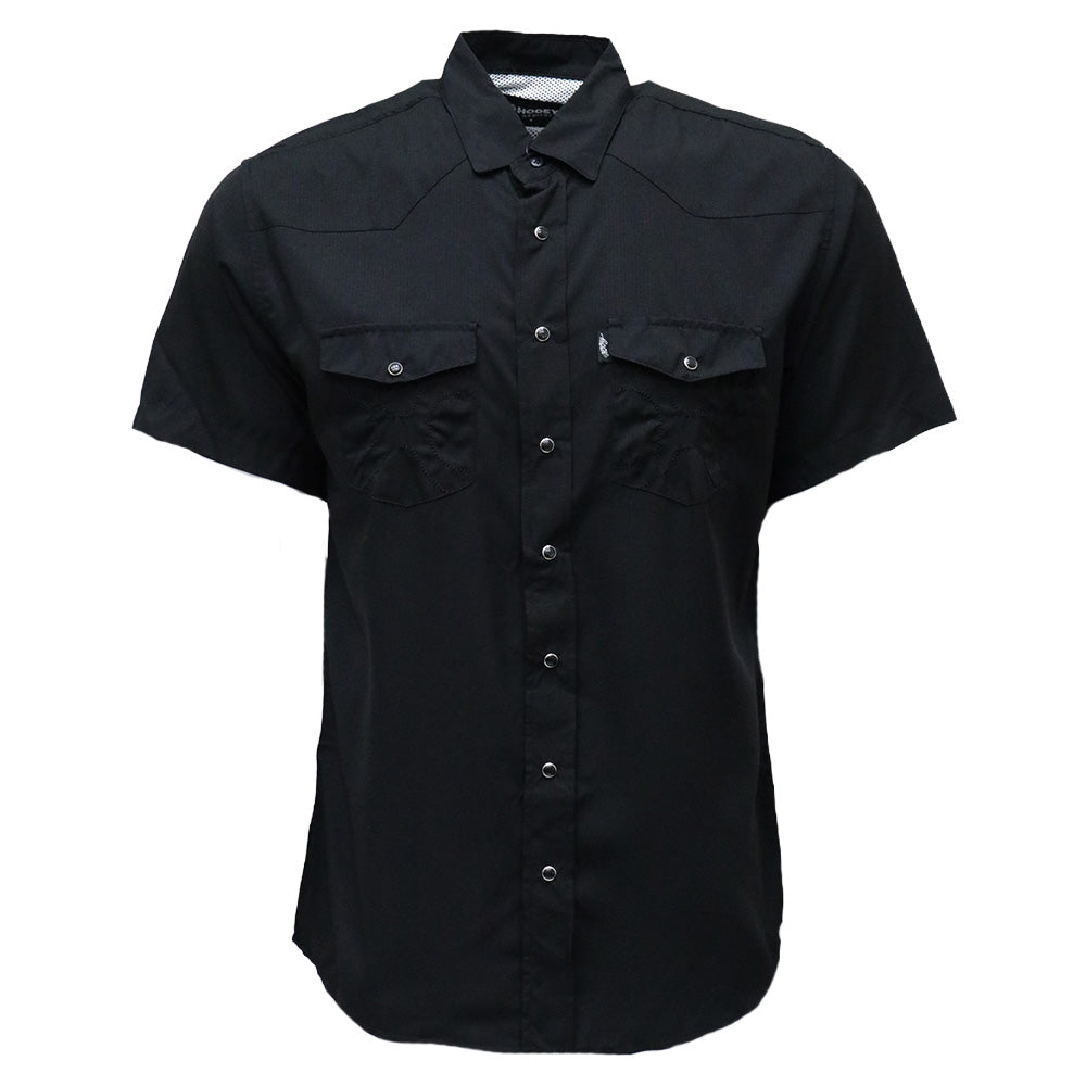 Youth "Sol" Black Short Sleeve Pearl Snap Shirt