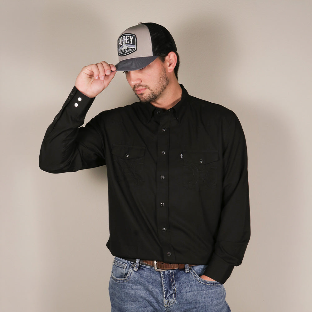 "Sol" Black Long Sleeve Pearl Snap Shirt