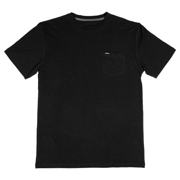 black hooey tee shirt with pocket on front collar