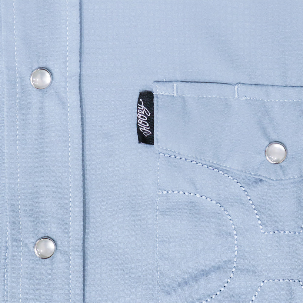 "Sol" Ashley Blue Short Sleeve Pearl Snap Shirt