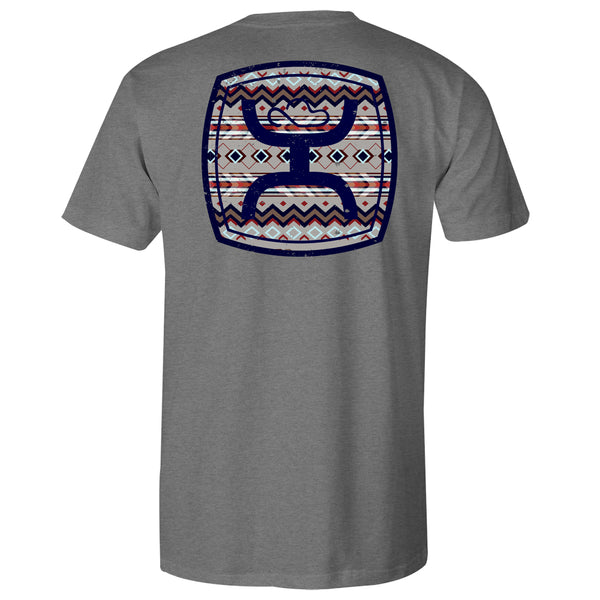 back of the youth grey Zenith tee with multi colored Aztec pattern patch