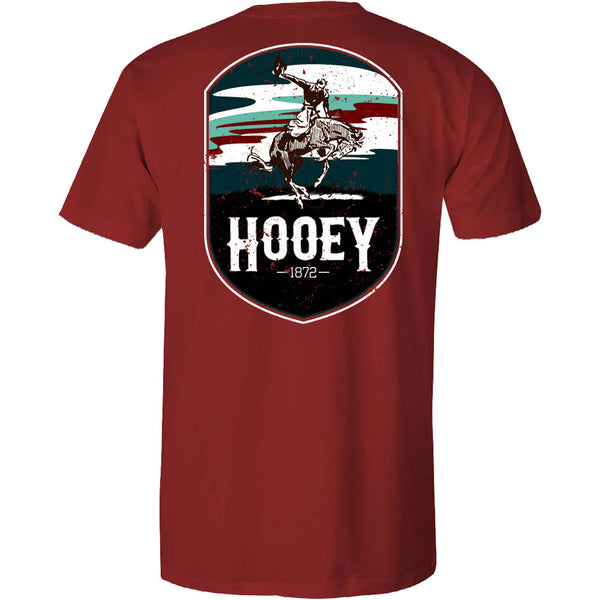 back of the cheyenne hooey shirt in burgundy with logo patch