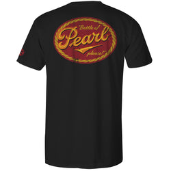 Pearl tee in black with gold and red logo