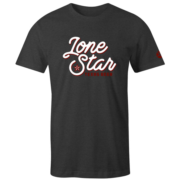 Lone Star Texas Beer tee in heather charcoal with white and red writing